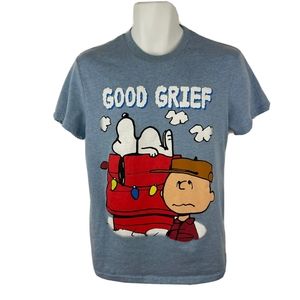 Peanuts Good Grief Tee T Shirt / Adult (L) Blue Briefly Stated Cotton Blend